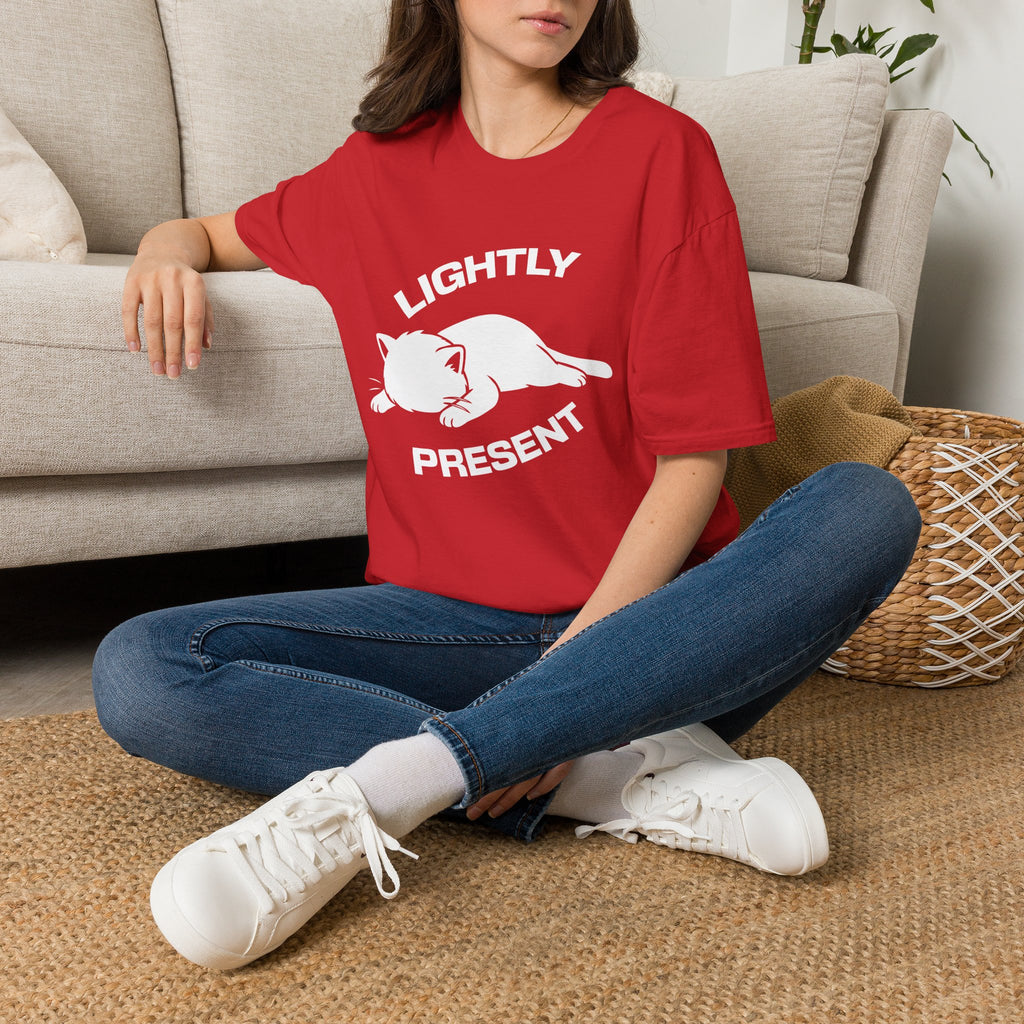 T-Shirt — 'Lightly Present' Tired Cat Graphic Tee (Tired jokes)