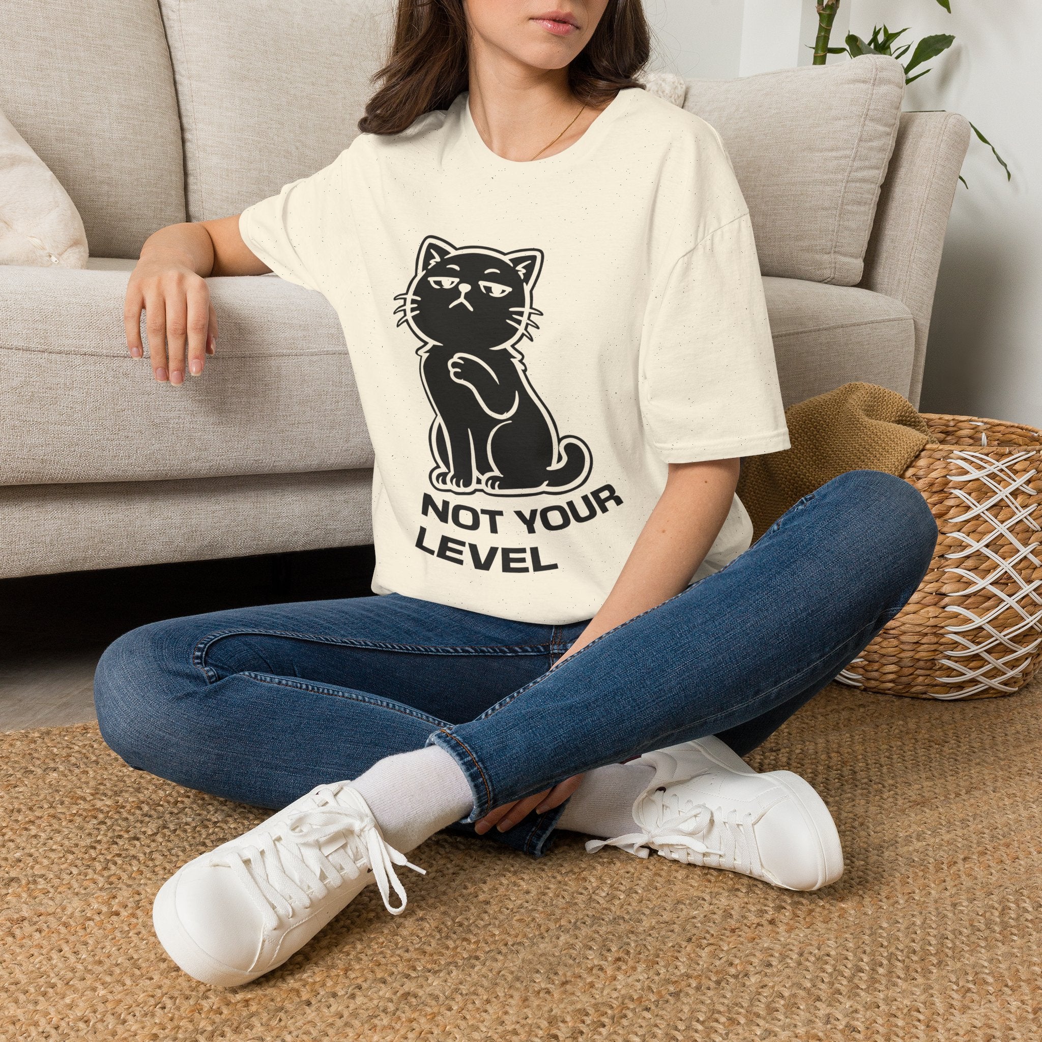 T-Shirt — 'NOT YOUR LEVEL' Tired Cat Graphic Tee (Tired jokes)