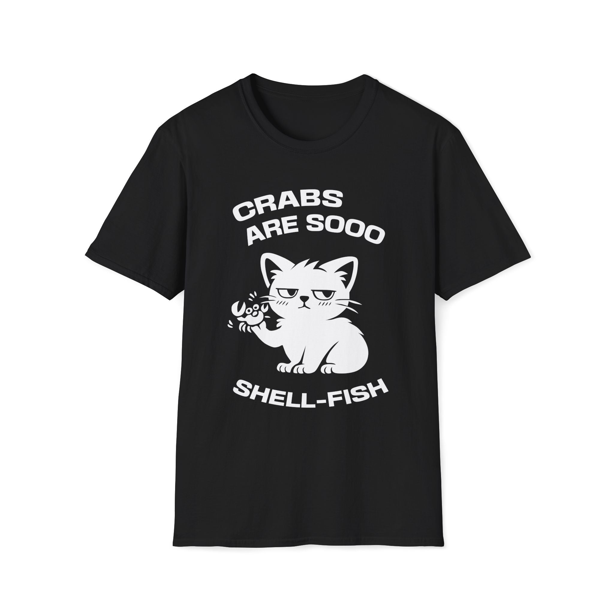T-Shirt — 'CRABS ARE SO SHELL-FISH' Tired Cat Graphic Tee (Tired jokes)