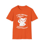 T-Shirt — 'I DO WHAT I WANT UNLESS I DON'T FORGET' Tired Cat Graphic Tee (Tired jokes)