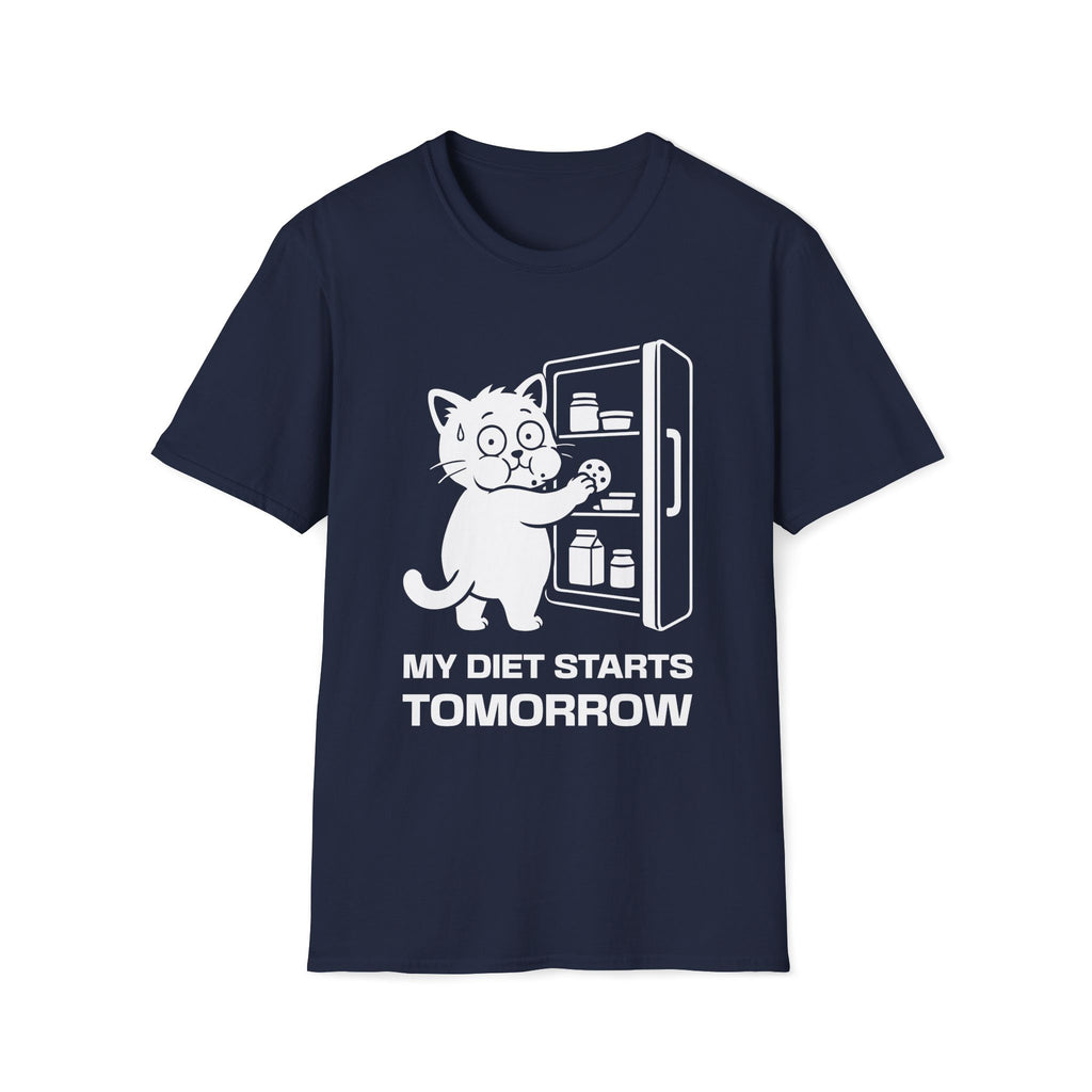 T-Shirt — 'My Diet Starts Tomorrow' Tired Cat Graphic Tee (Tired jokes)