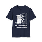 T-Shirt — 'My Diet Starts Tomorrow' Tired Cat Graphic Tee (Tired jokes)