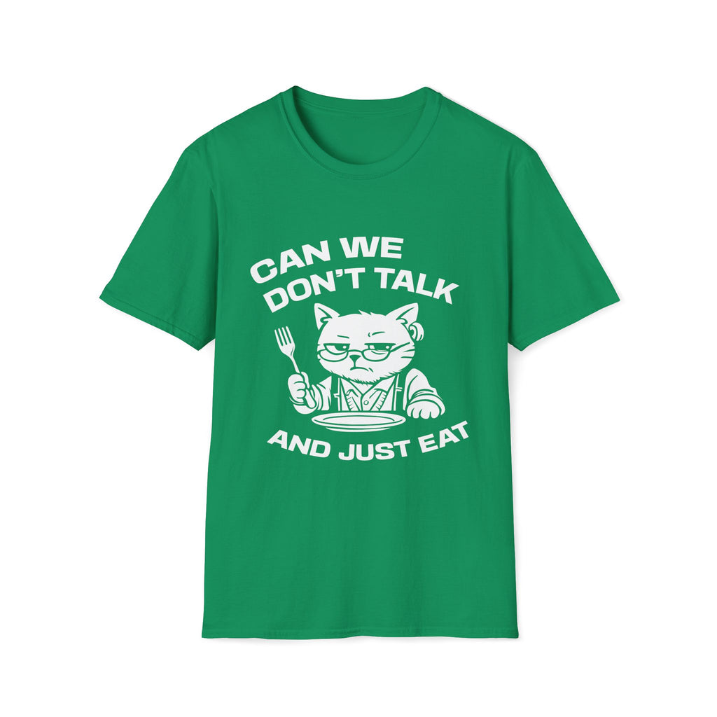T-Shirt — 'CAN WE DON'T TALK AND JUST EAT' Tired Cat Graphic Tee (Tired jokes)