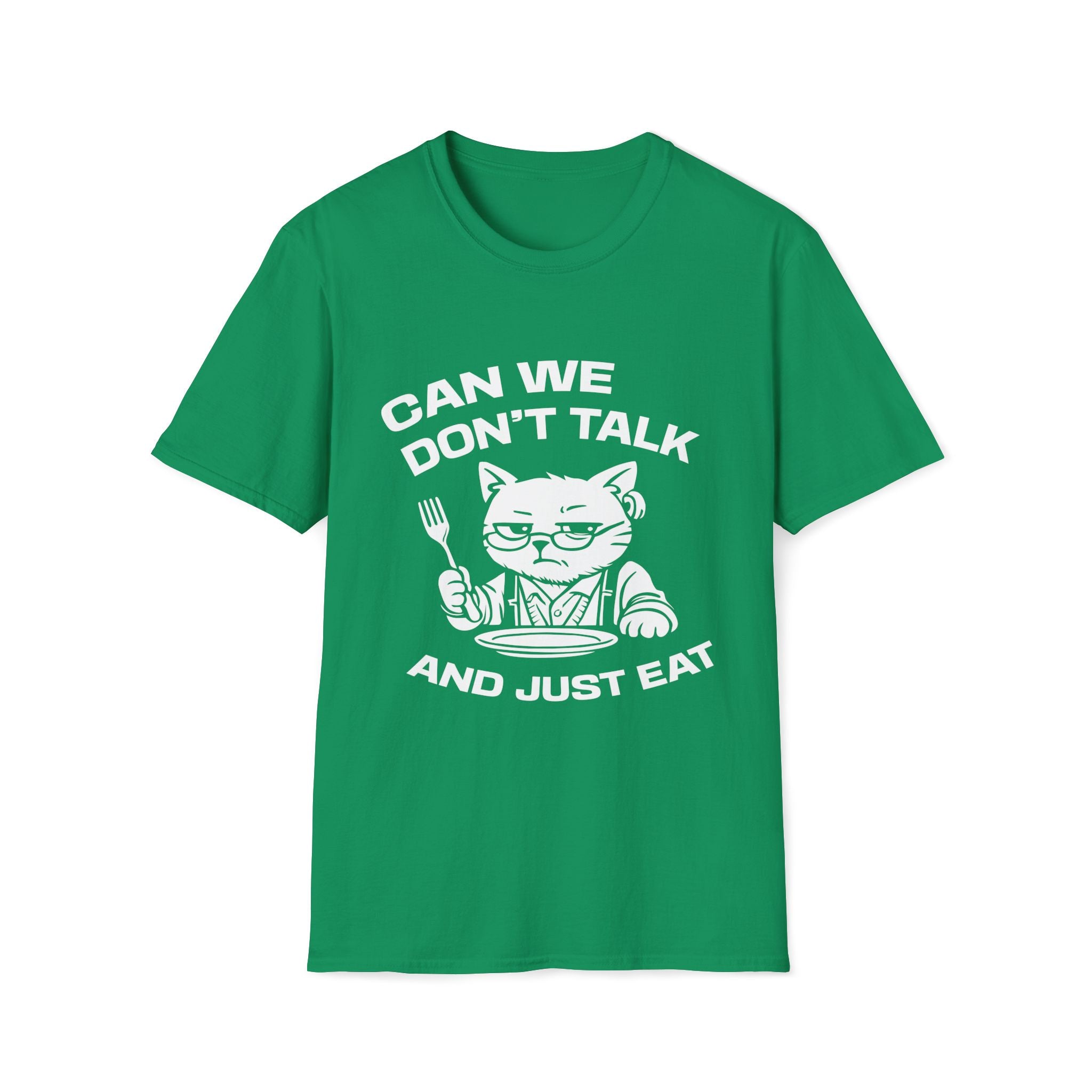 T-Shirt — 'CAN WE DON'T TALK AND JUST EAT' Tired Cat Graphic Tee (Tired jokes)
