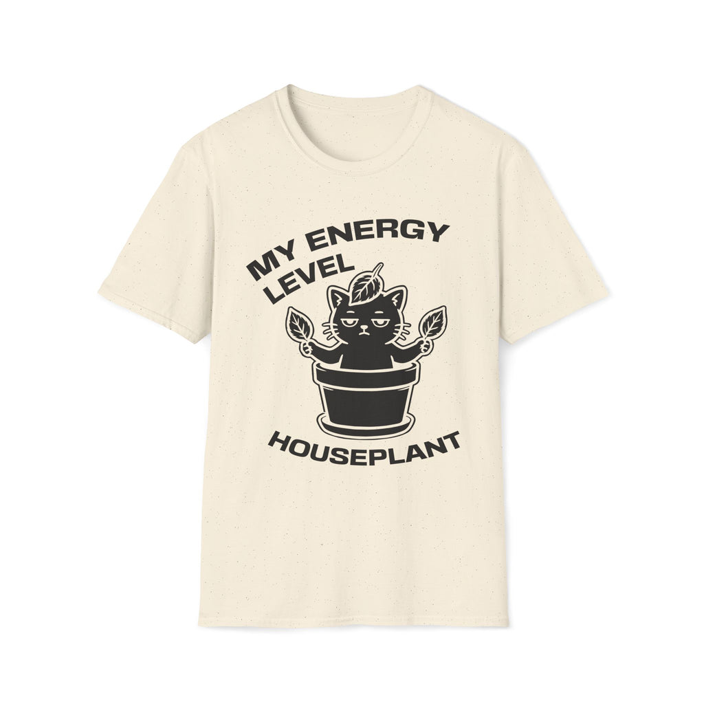 T-Shirt — 'ENERGY LEVEL HOUSEPLANT' Tired Cat Graphic Tee (Tired jokes)