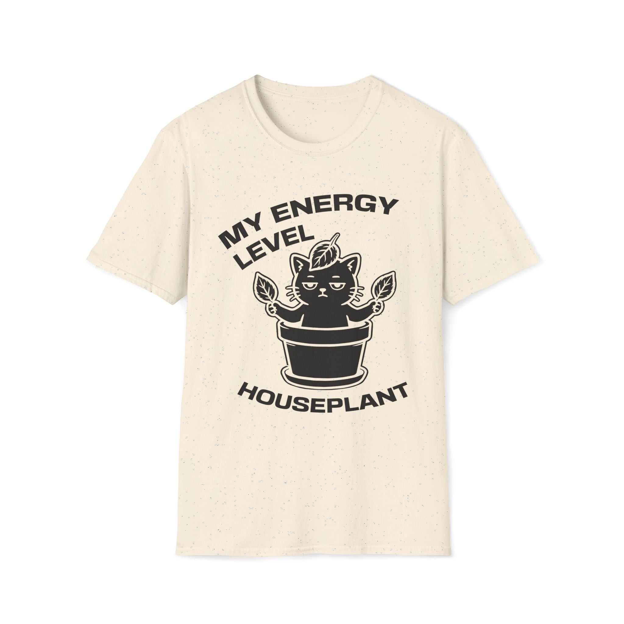 T-Shirt — 'ENERGY LEVEL HOUSEPLANT' Tired Cat Graphic Tee (Tired jokes)