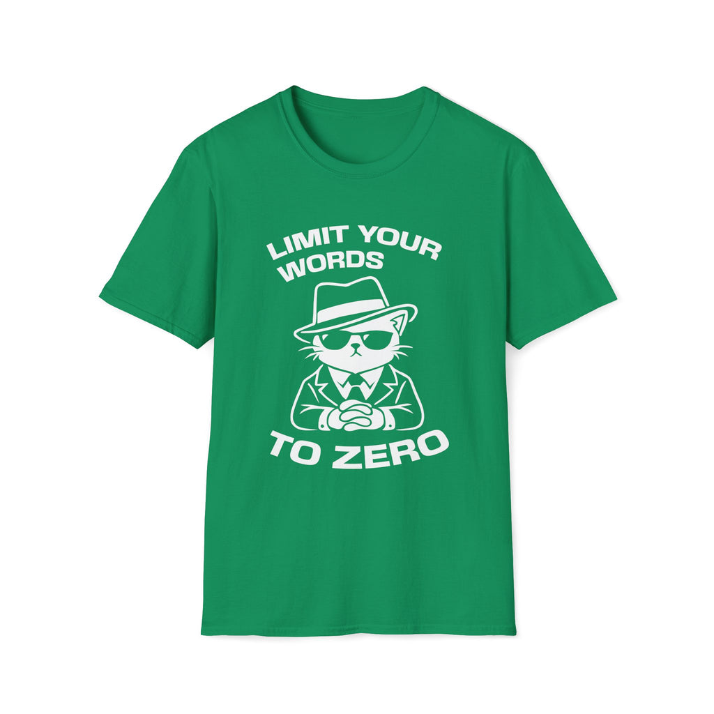 T-Shirt — 'LIMIT YOUR WORDS TO ZERO' Tired Cat Graphic Tee (Tired jokes)