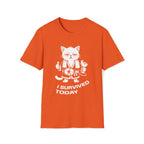 T-Shirt — 'I SURVIVED TODAY' Tired Cat Graphic Tee (Tired jokes)