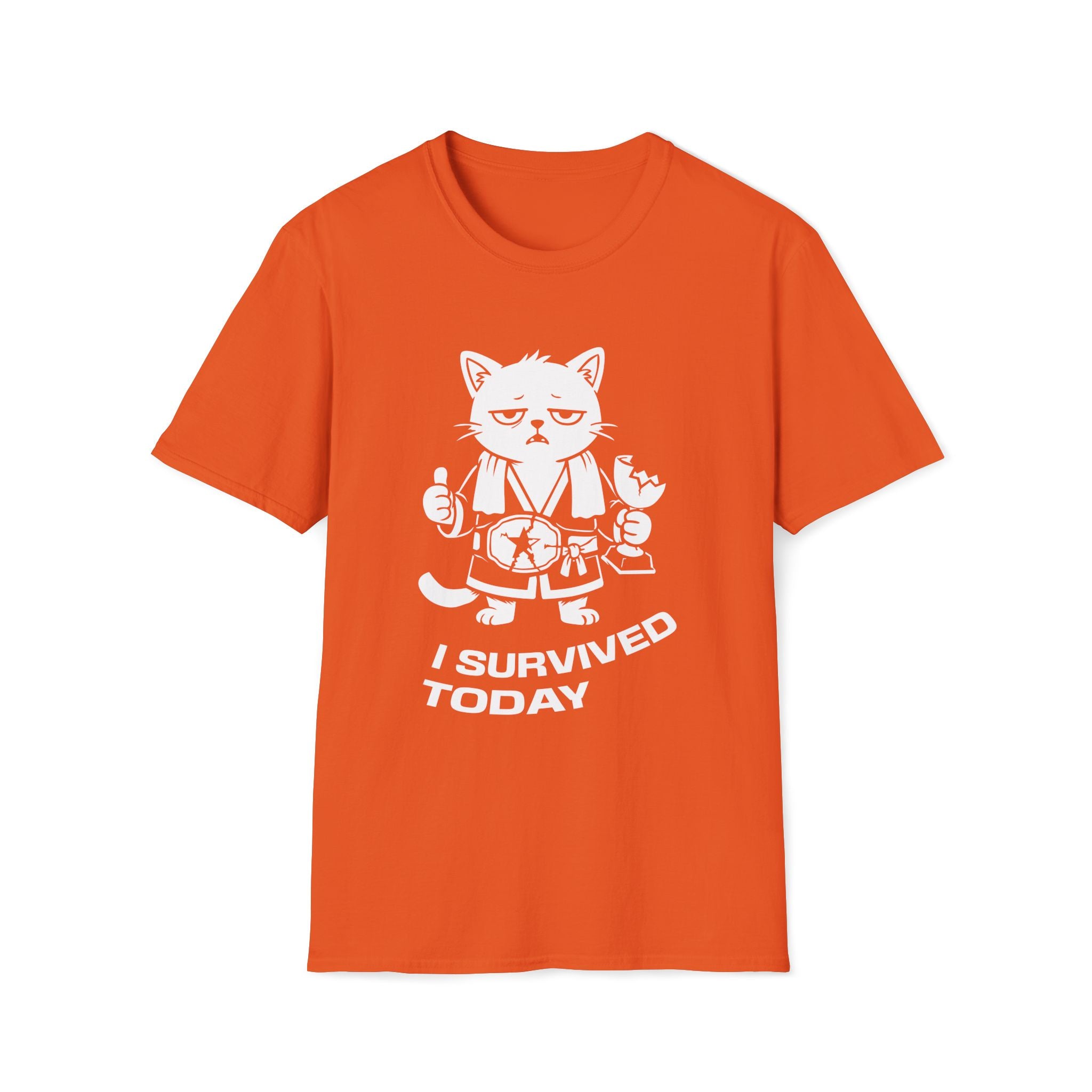 T-Shirt — 'I SURVIVED TODAY' Tired Cat Graphic Tee (Tired jokes)