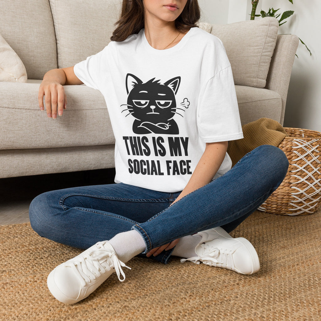 T-Shirt — 'This Is My Social Face' Tired Cat Graphic Tee (Tired jokes)