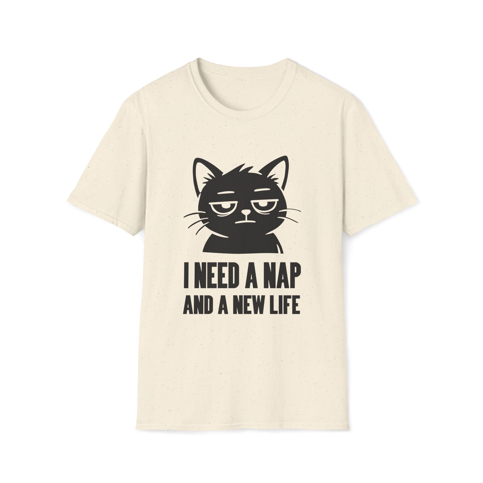 T-Shirt — 'I NEED A NAP AND A NEW LIFE' Tired Cat Graphic Tee (Tired jokes)