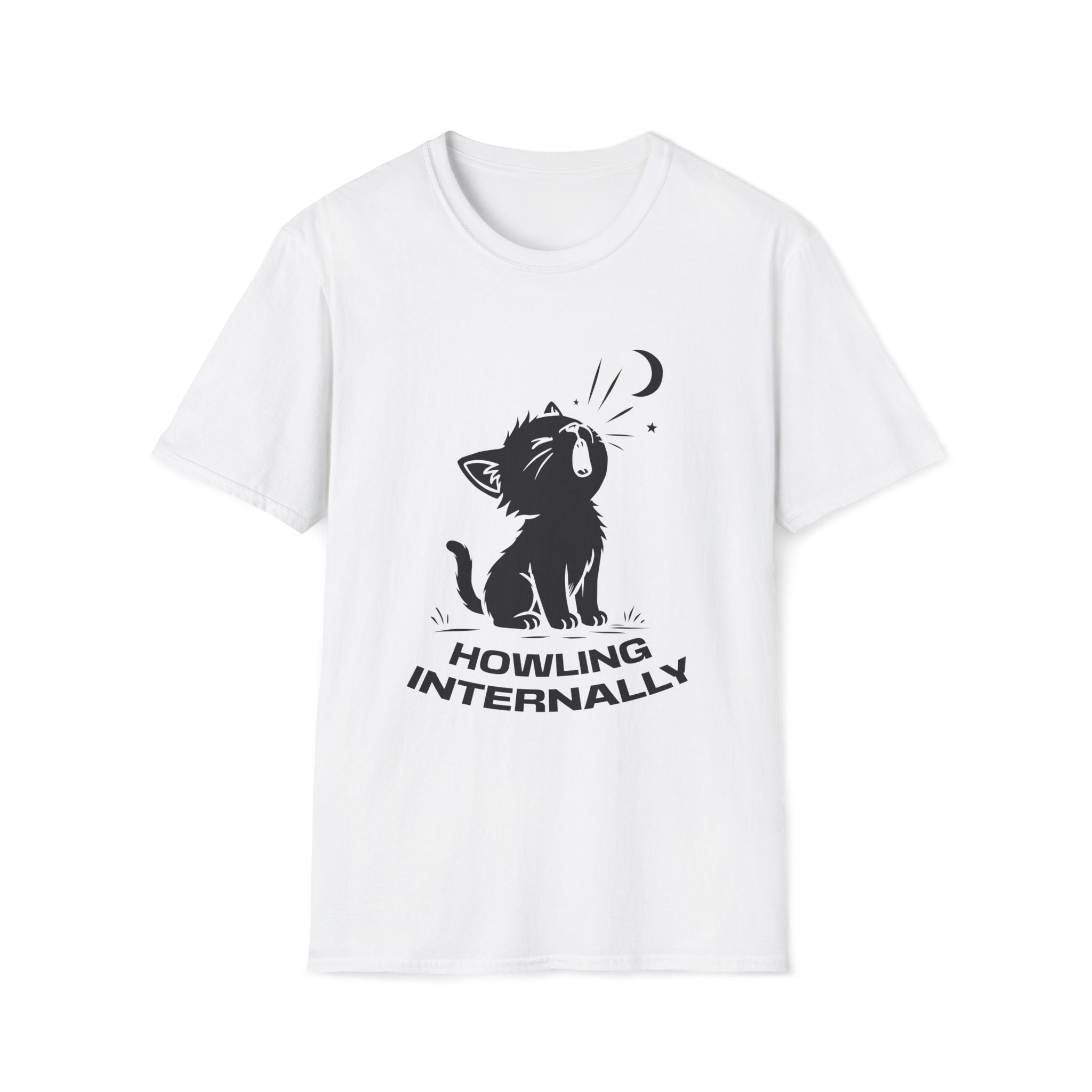 T-Shirt — 'HOWLING INTERNALLY' Tired Cat Graphic Tee (Tired jokes)