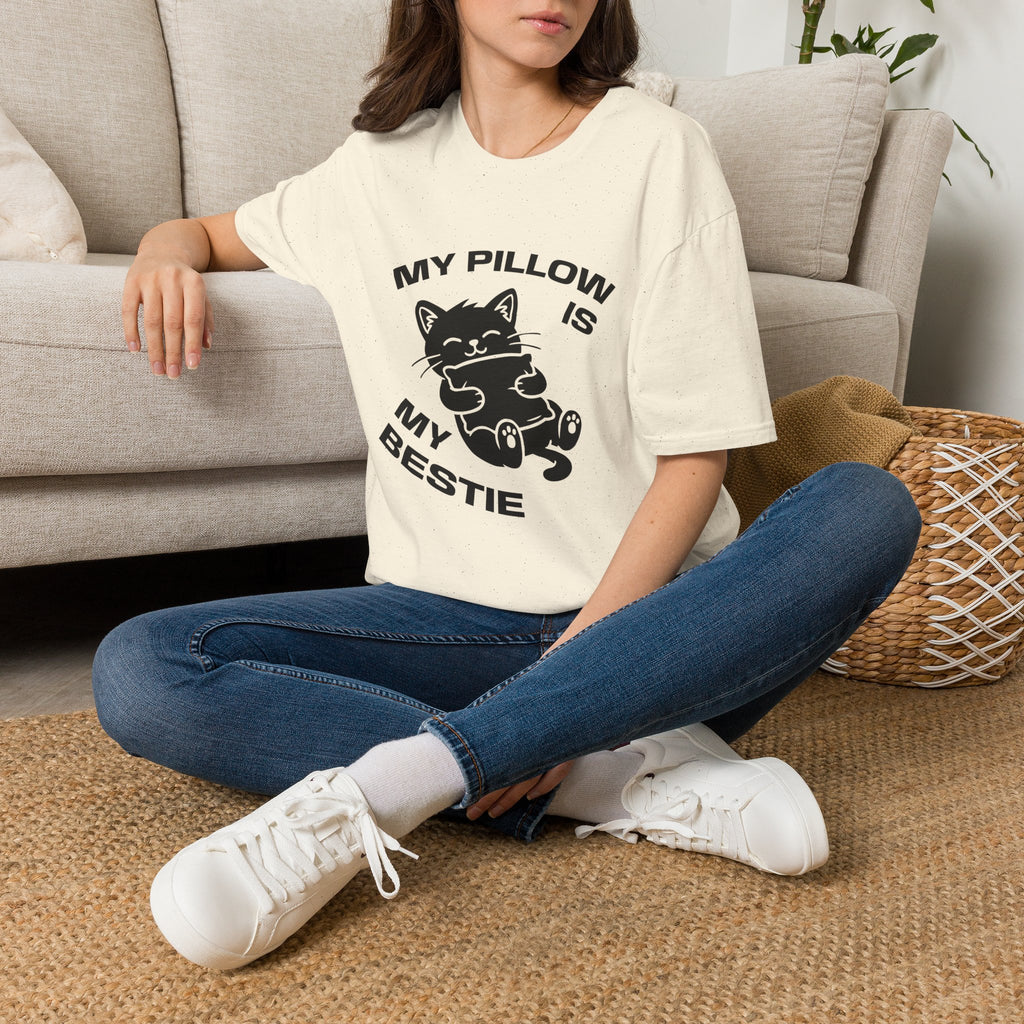 T-Shirt — 'My Pillow Is My Bestie' Tired Cat Graphic Tee (Tired jokes)