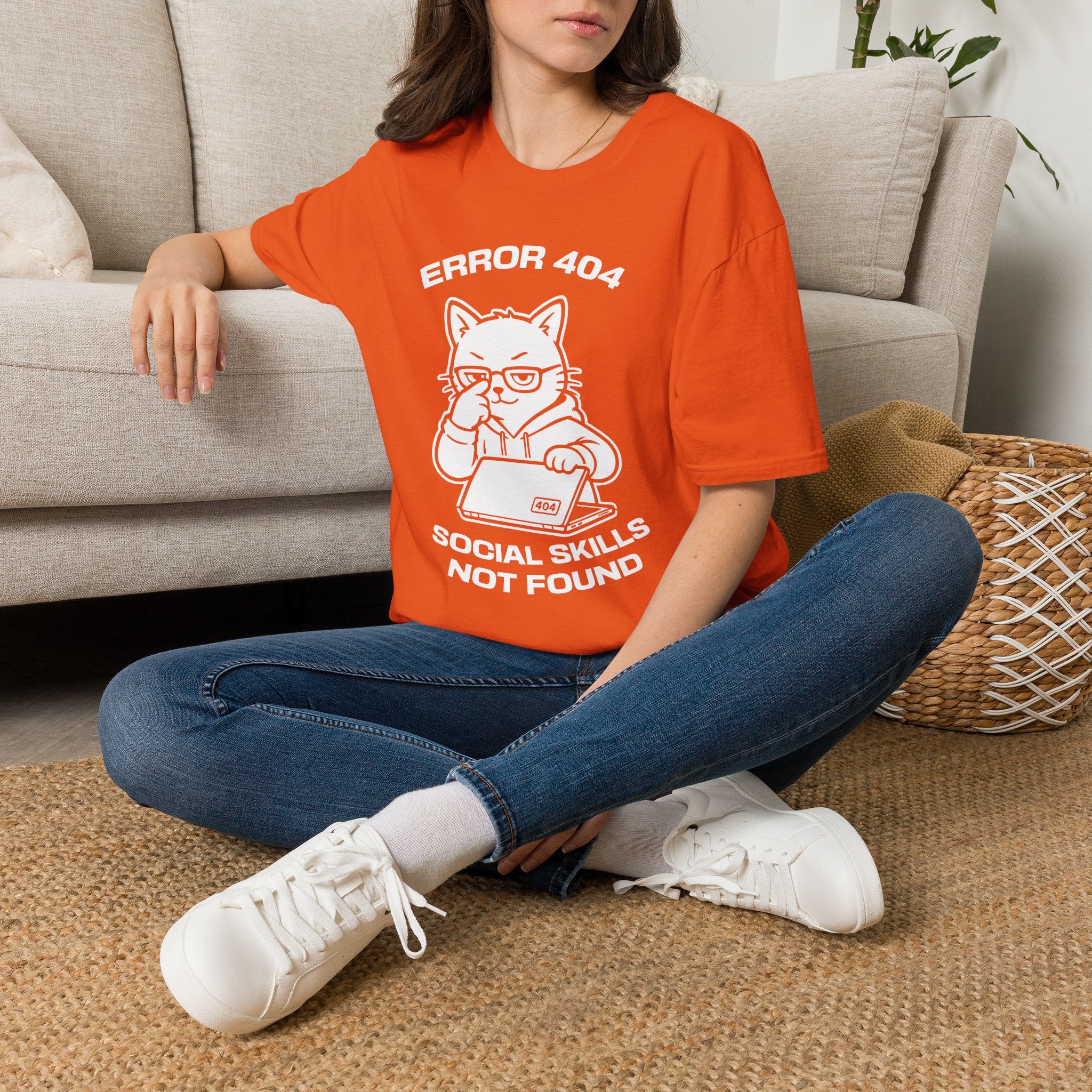 T-Shirt — 'ERROR 404 SOCIAL SKILLS NOT FOUND' Tired Cat Graphic Tee (Tired jokes)