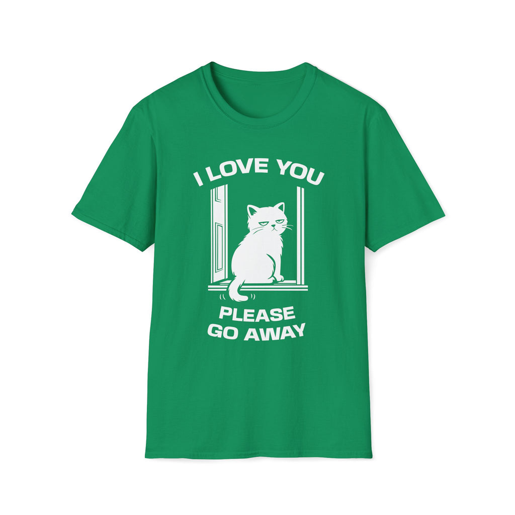 T-Shirt — 'I Love You Please Go Awway' Tired Cat Graphic Tee (Tired jokes)