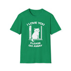 T-Shirt — 'I Love You Please Go Awway' Tired Cat Graphic Tee (Tired jokes)