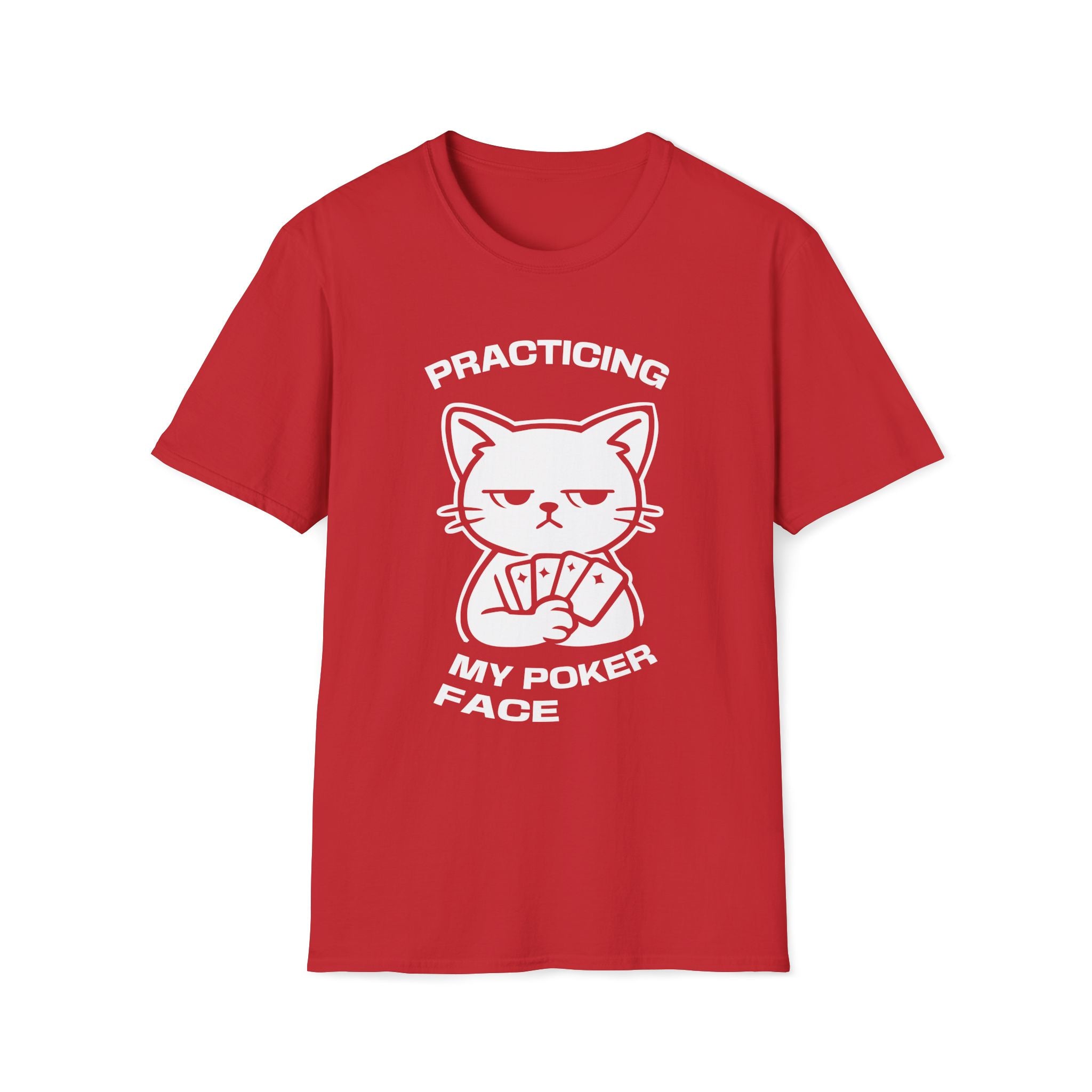 T-Shirt — 'PRACTICING MY POKER FACE' Tired Cat Graphic Tee (Tired jokes)