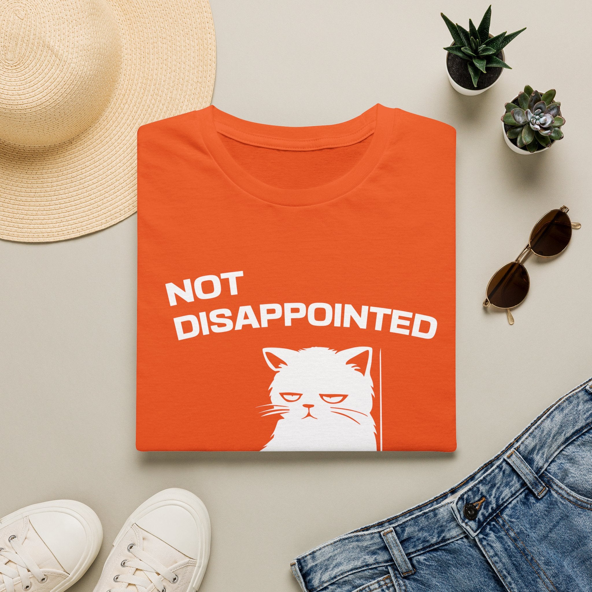 T-Shirt — 'Not Disappointed Just Not Surprised' Tired Cat Graphic Tee (Tired jokes)