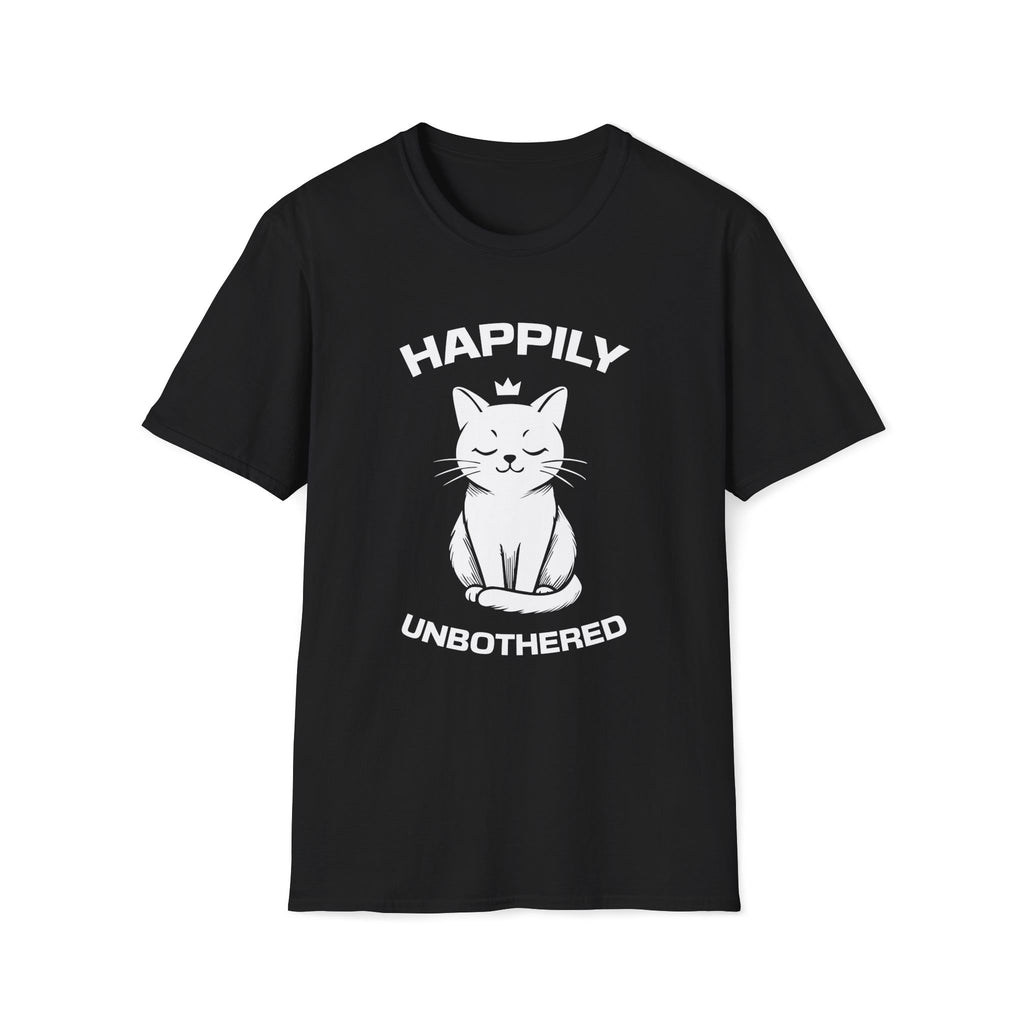 T-Shirt — 'Happily Unbothered' Tired Cat Graphic Tee (Tired jokes)