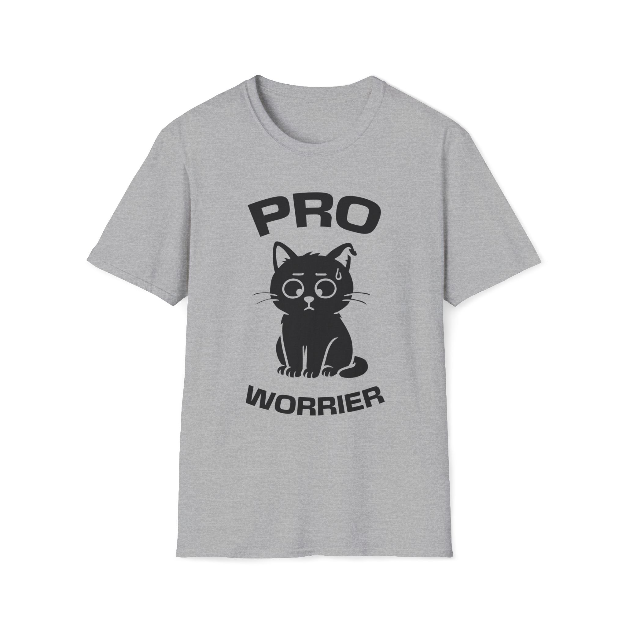 T-Shirt — 'Pro Worrier' Tired Cat Graphic Tee (Tired jokes)