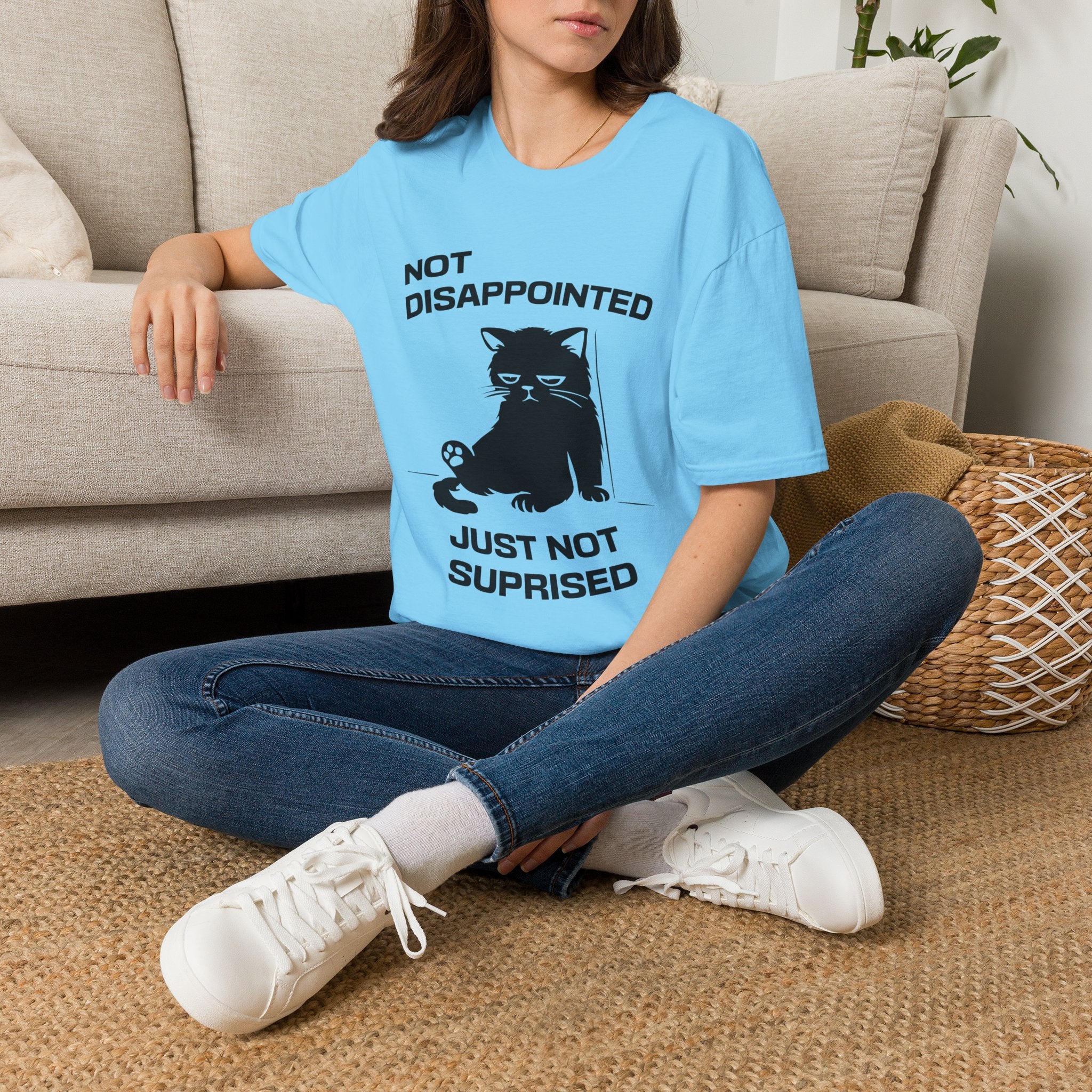 T-Shirt — 'Not Disappointed Just Not Surprised' Tired Cat Graphic Tee (Tired jokes)