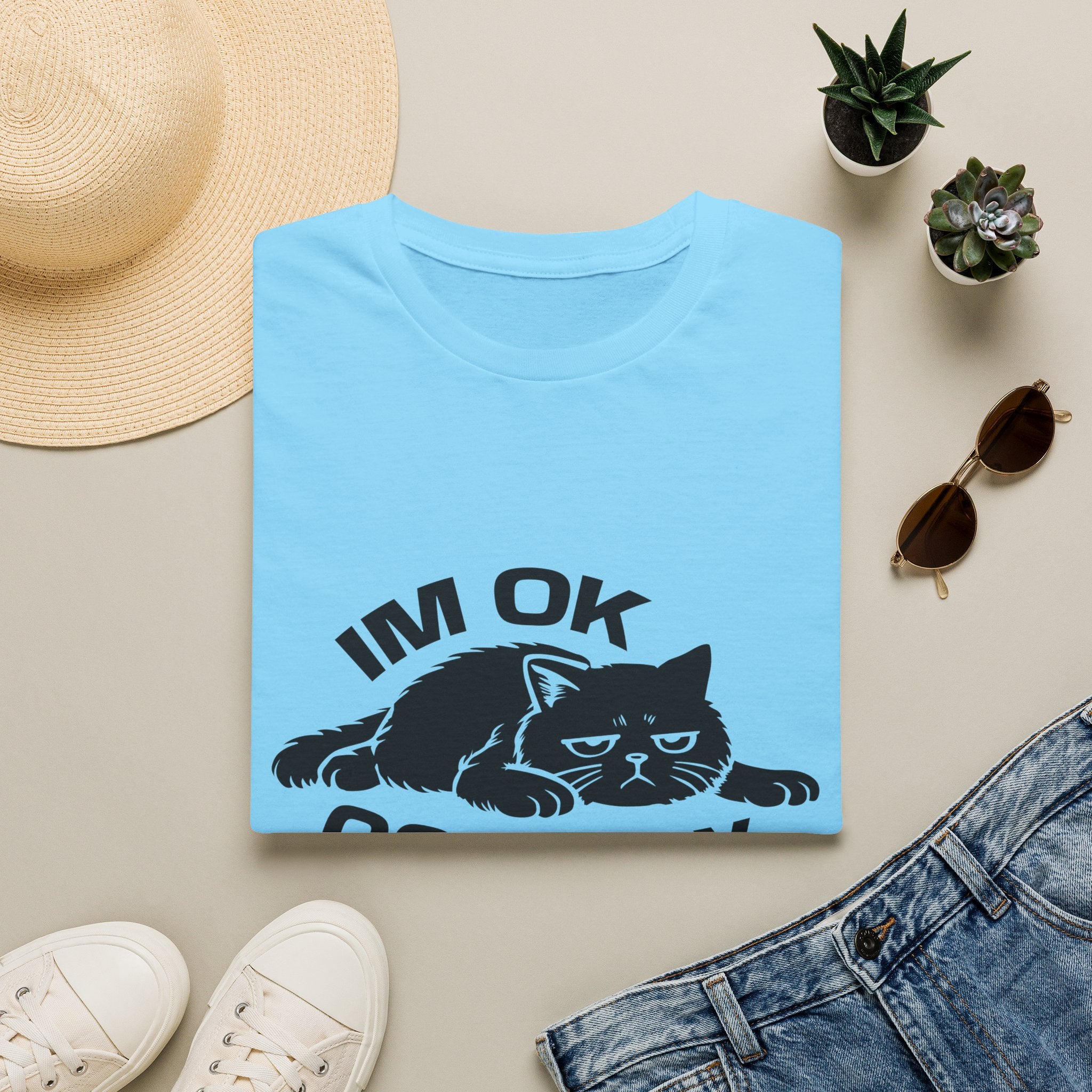T-Shirt — 'I'm OK Go Away' Tired Cat Graphic Tee (Tired jokes)