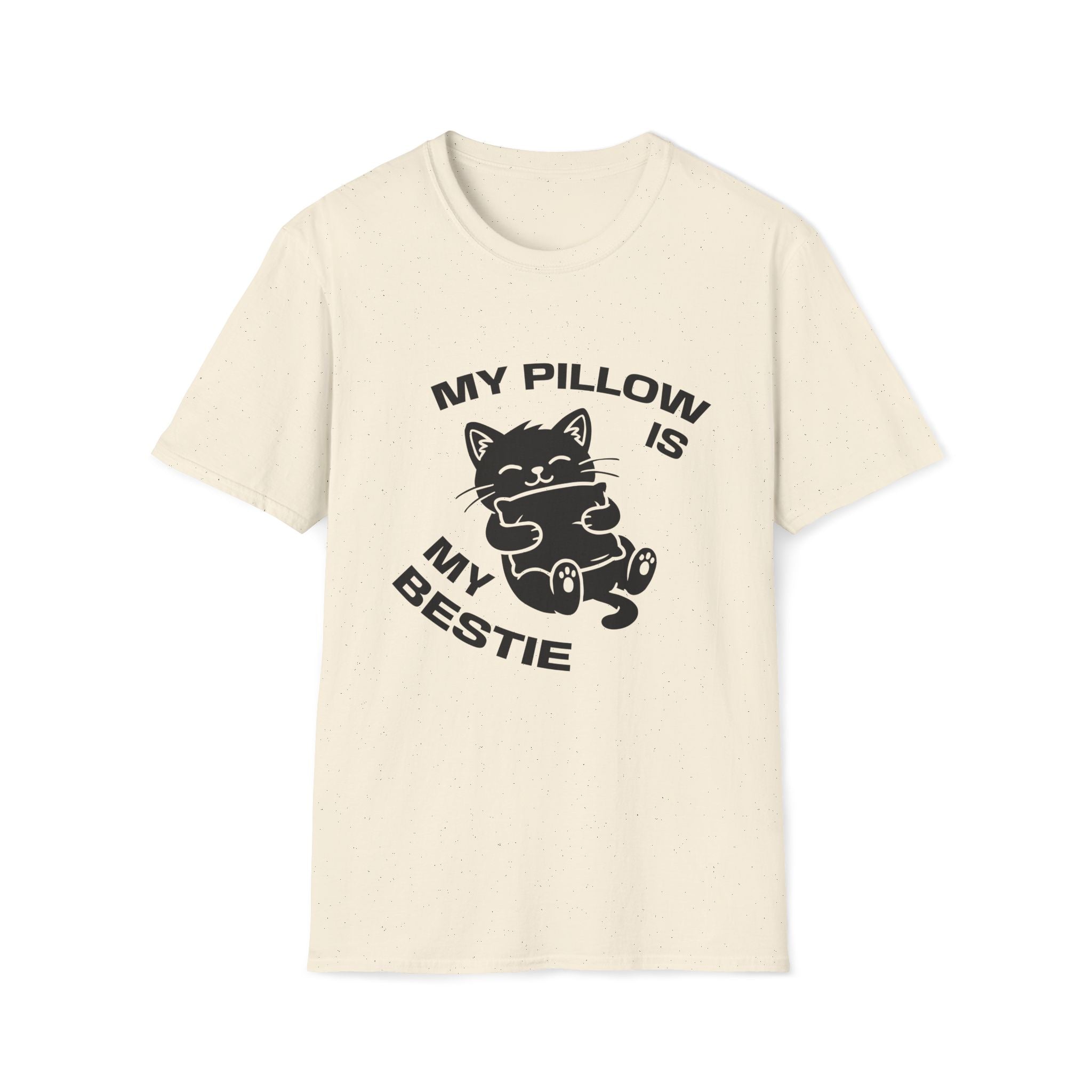 T-Shirt — 'My Pillow Is My Bestie' Tired Cat Graphic Tee (Tired jokes)