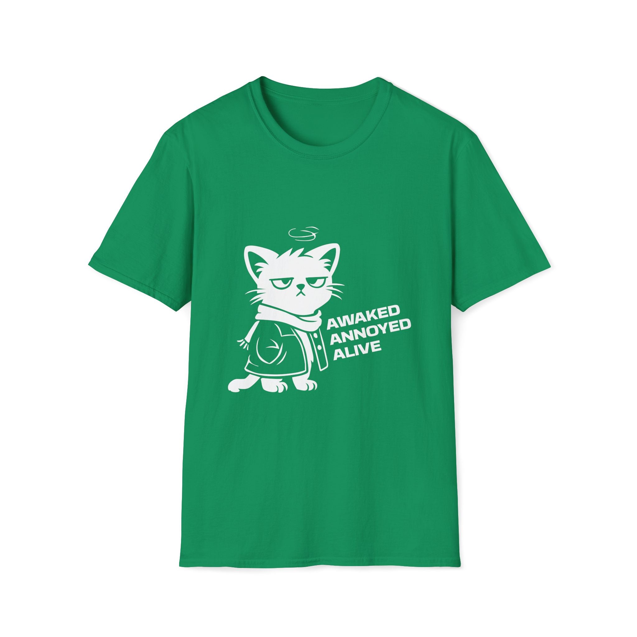 T-Shirt — 'AWAKED ANNOYED ALIVE' Tired Cat Graphic Tee (Tired jokes)