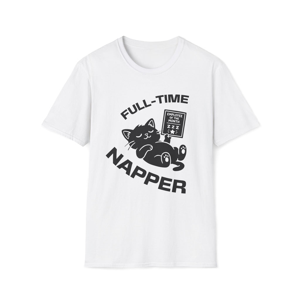 T-Shirt — 'Full Time Napper' Tired Cat Graphic Tee (Tired jokes)