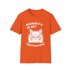 T-Shirt — 'ANXIETY IS MY MOTIVATION' Tired Cat Graphic Tee (Tired jokes)