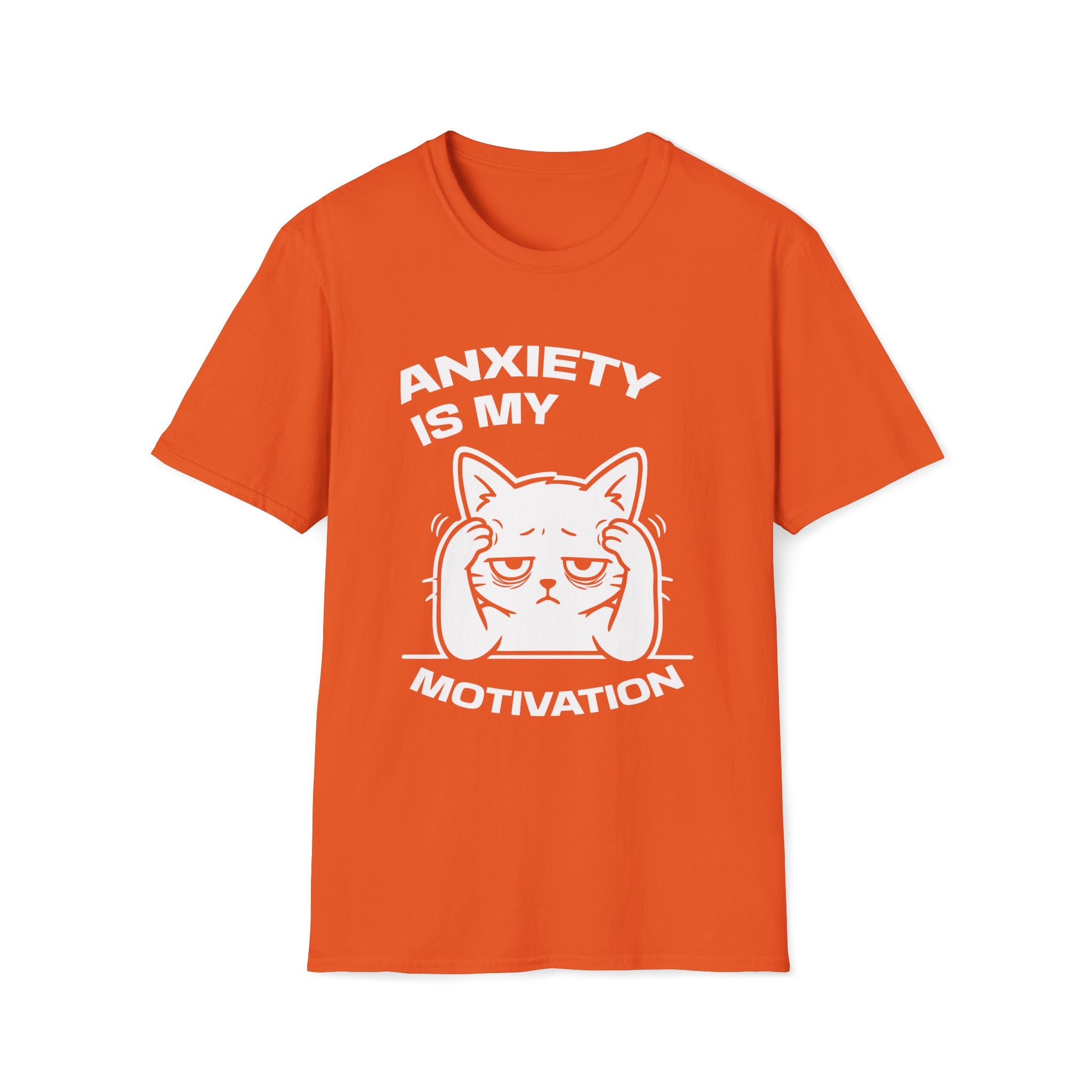 T-Shirt — 'ANXIETY IS MY MOTIVATION' Tired Cat Graphic Tee (Tired jokes)