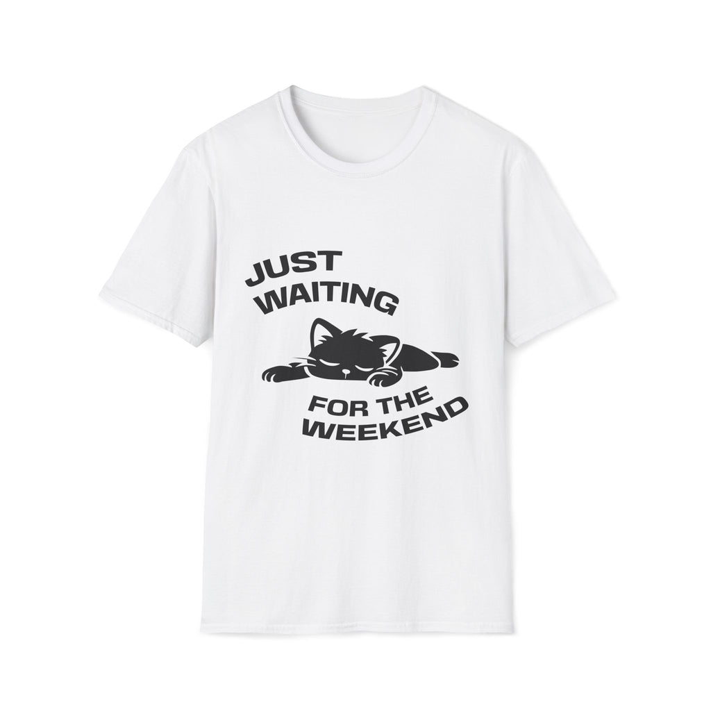 T-Shirt — 'JUST WAITING FOR THE WEEKEND' Tired Cat Graphic Tee (Tired jokes)