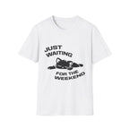 T-Shirt — 'JUST WAITING FOR THE WEEKEND' Tired Cat Graphic Tee (Tired jokes)