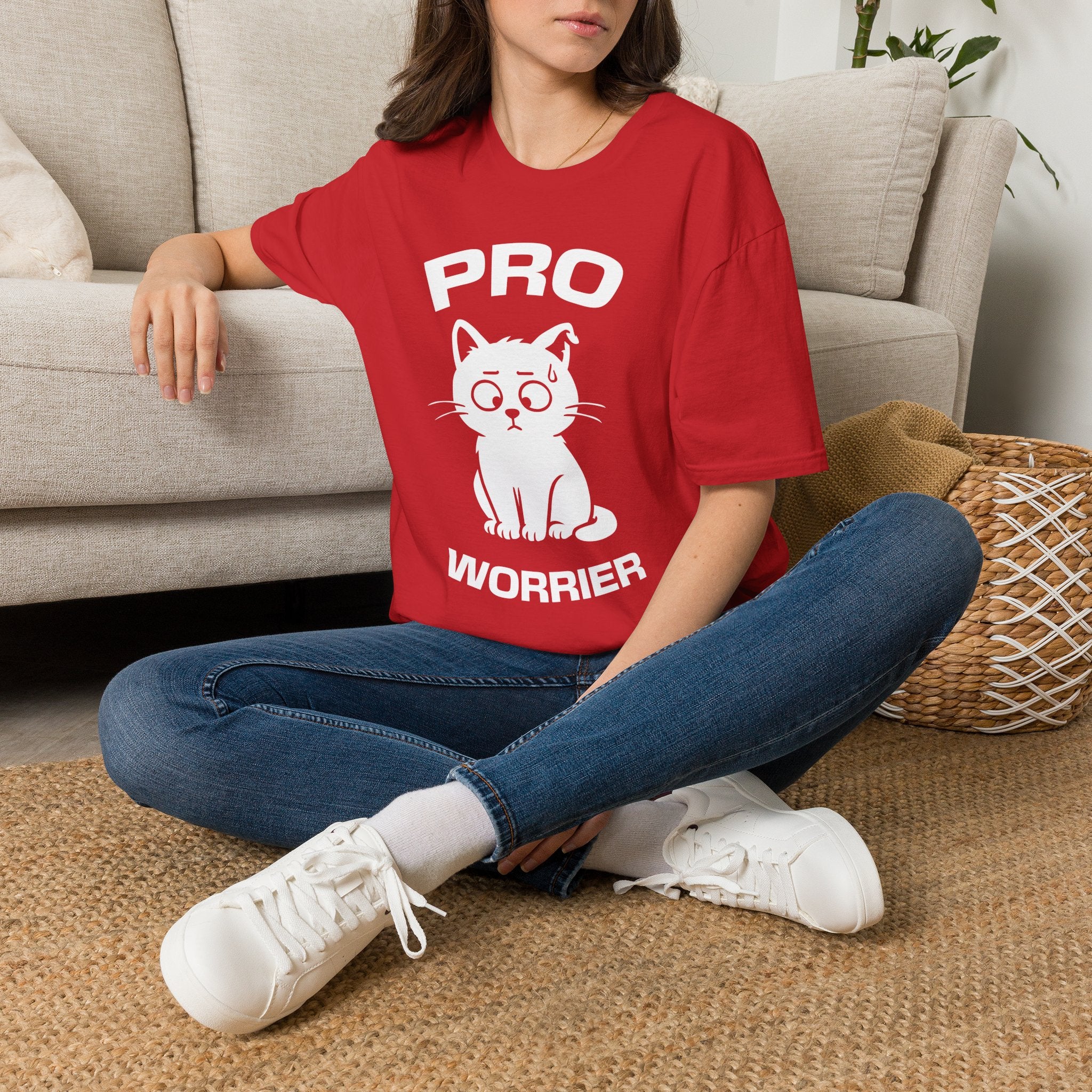 T-Shirt — 'Pro Worrier' Tired Cat Graphic Tee (Tired jokes)