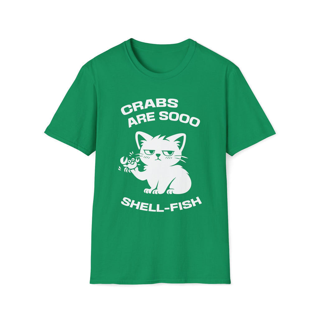 T-Shirt — 'CRABS ARE SO SHELL-FISH' Tired Cat Graphic Tee (Tired jokes)