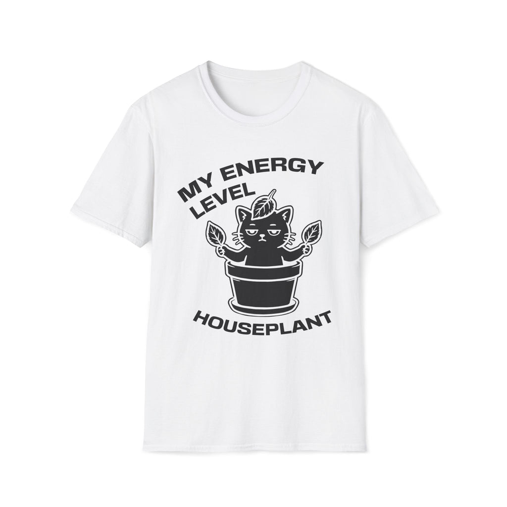 T-Shirt — 'ENERGY LEVEL HOUSEPLANT' Tired Cat Graphic Tee (Tired jokes)