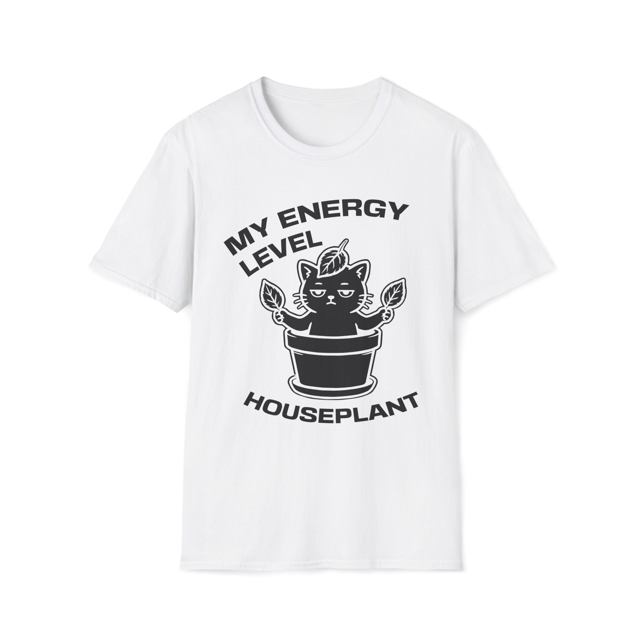 T-Shirt — 'ENERGY LEVEL HOUSEPLANT' Tired Cat Graphic Tee (Tired jokes)