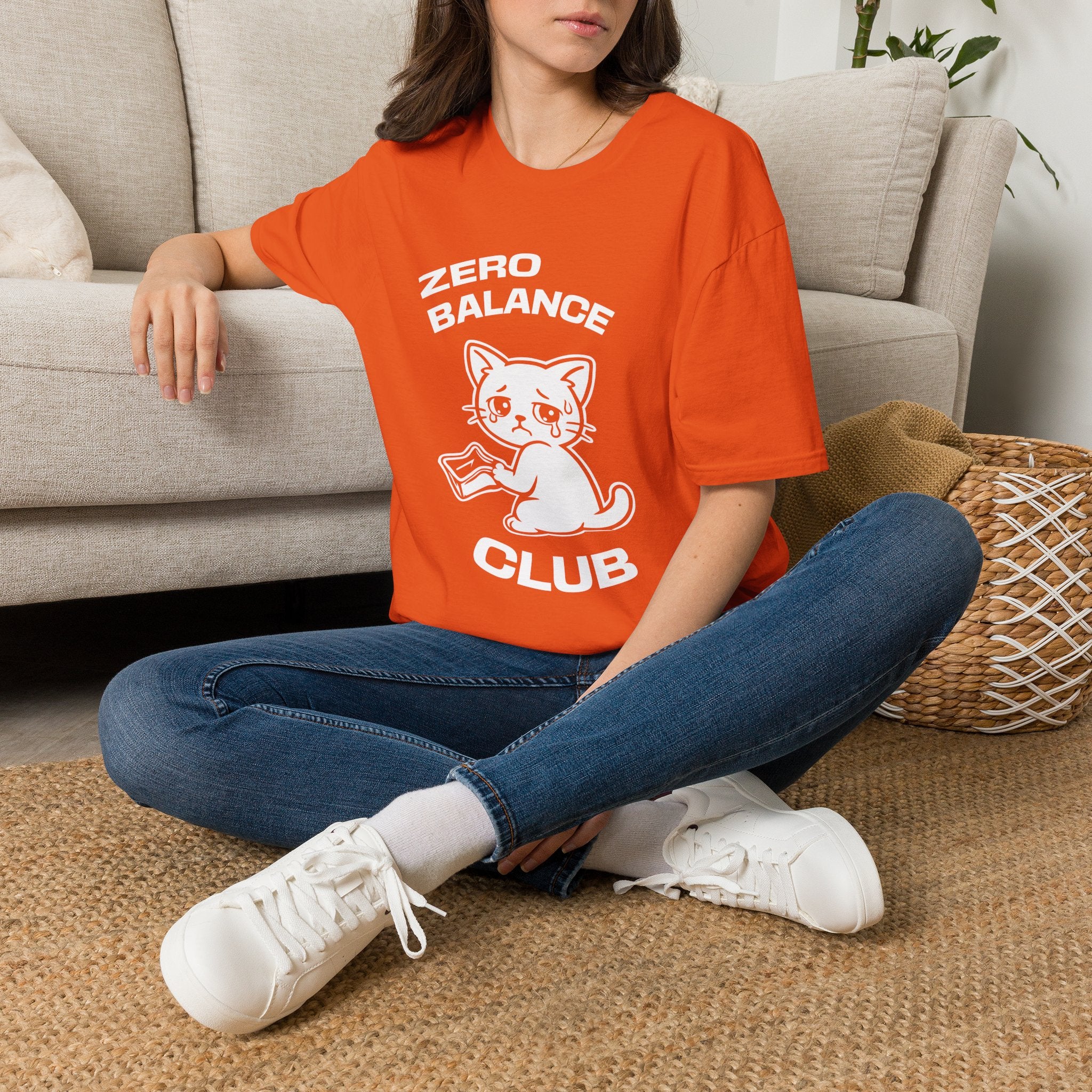 T-Shirt — 'ZERO BALANCE CLUB' Tired Cat Graphic Tee (Tired jokes)