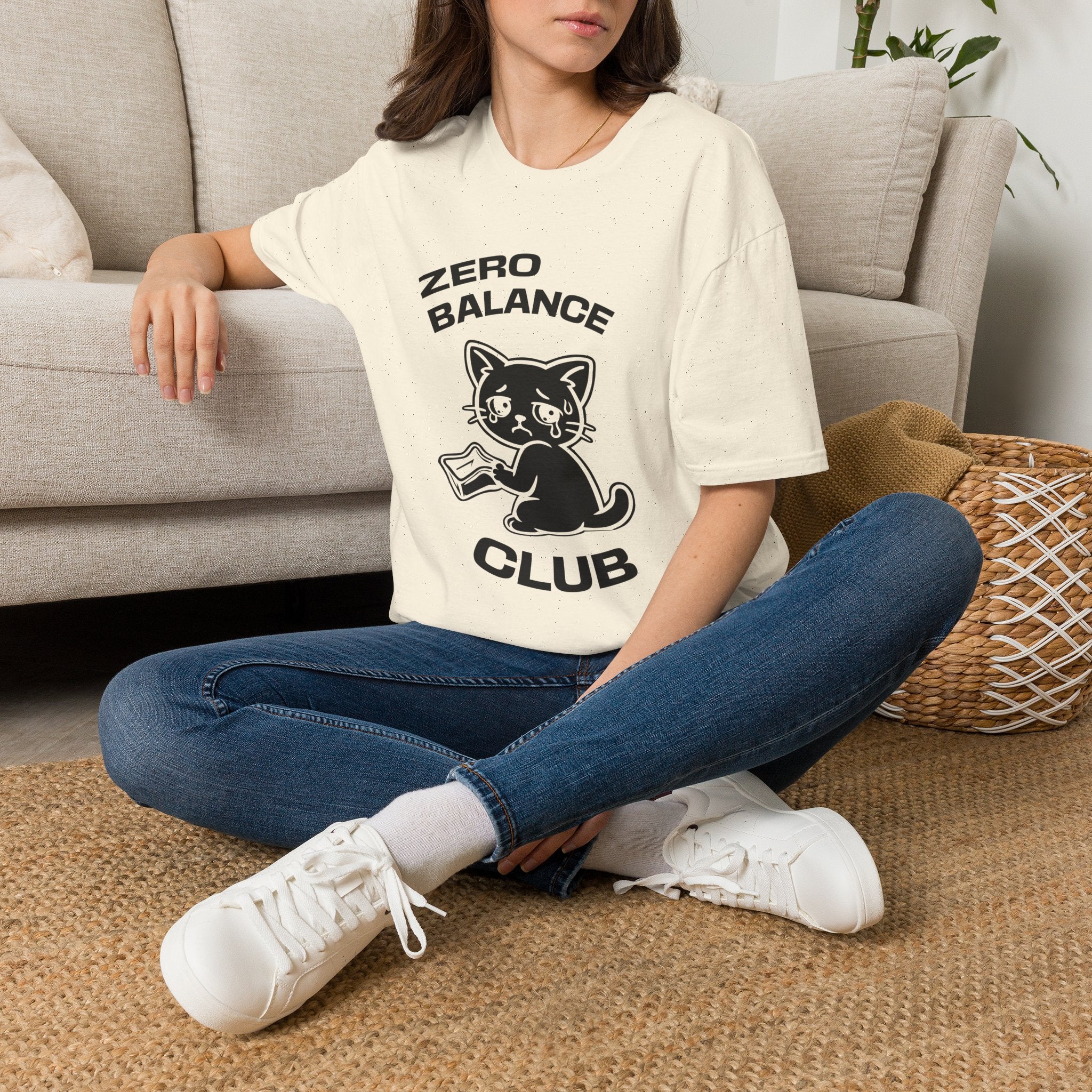 T-Shirt — 'ZERO BALANCE CLUB' Tired Cat Graphic Tee (Tired jokes)