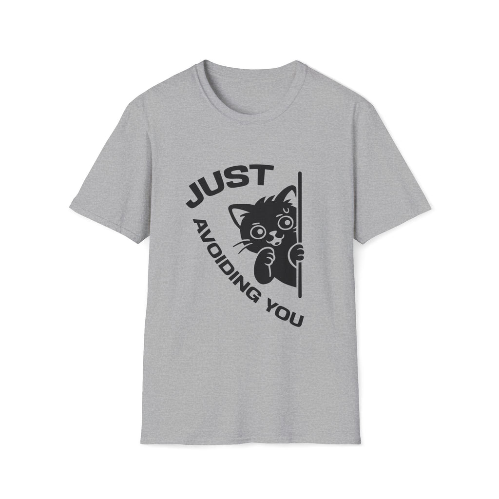 T-Shirt — 'Just Avoiding You' Tired Cat Graphic Tee (Tired jokes)