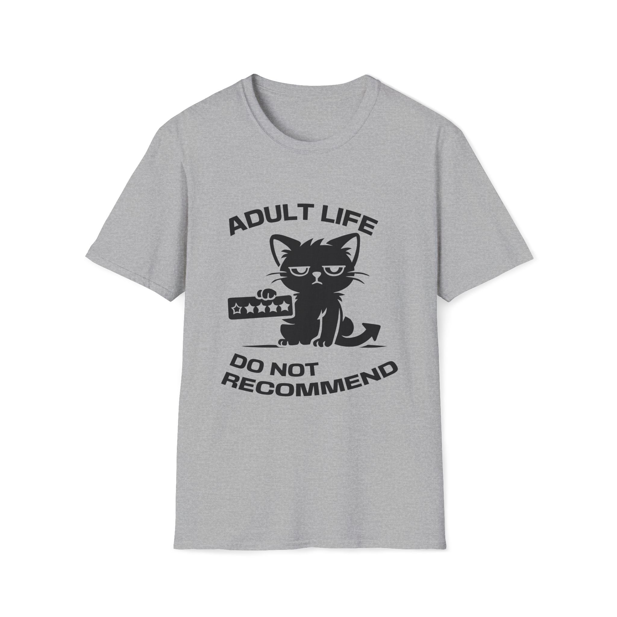 T-Shirt — 'ADULT LIFE DO NOT RECOMMEND' Tired Cat Graphic Tee (Tired jokes)
