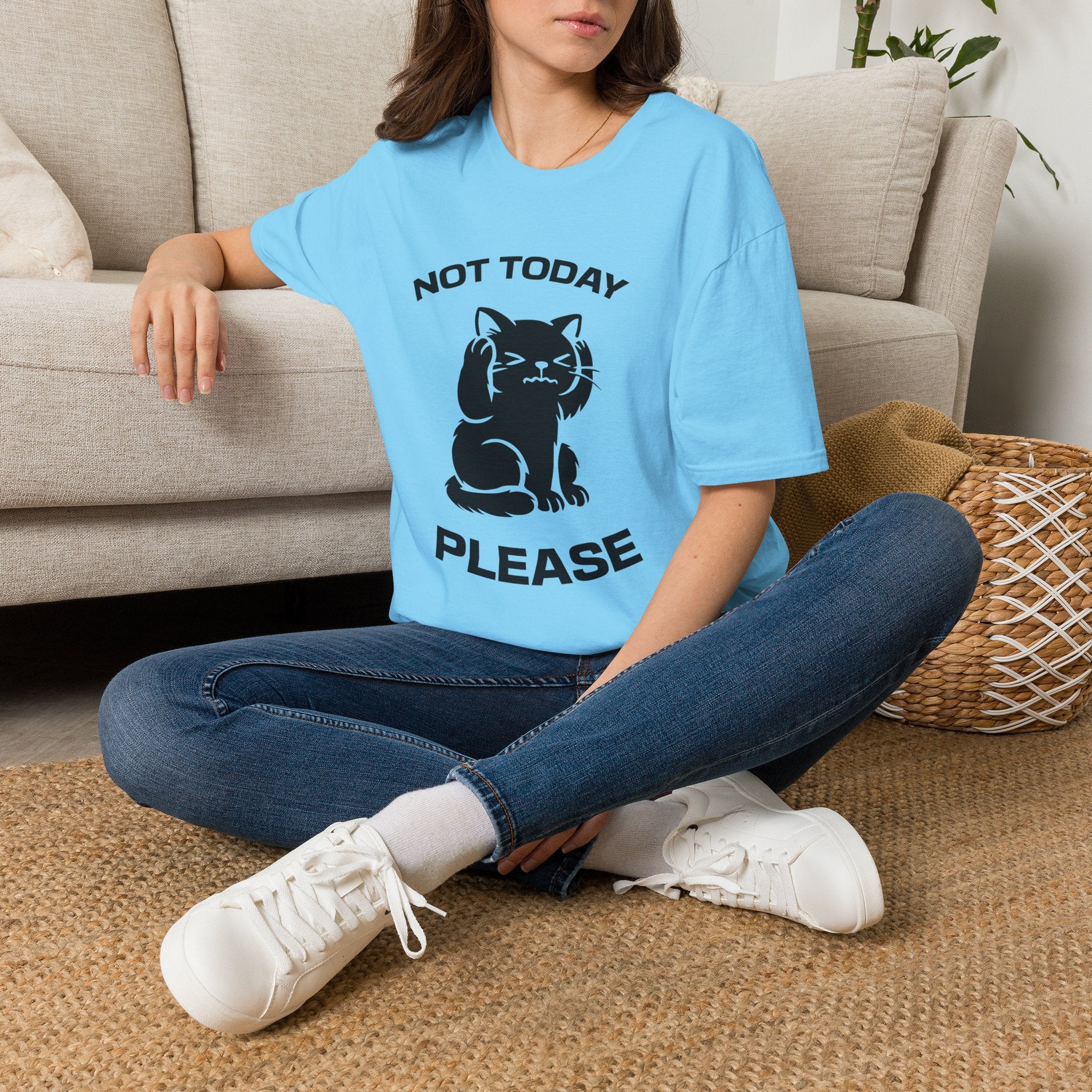 T-Shirt — 'Not Today Please' Tired Cat Graphic Tee (Tired jokes)