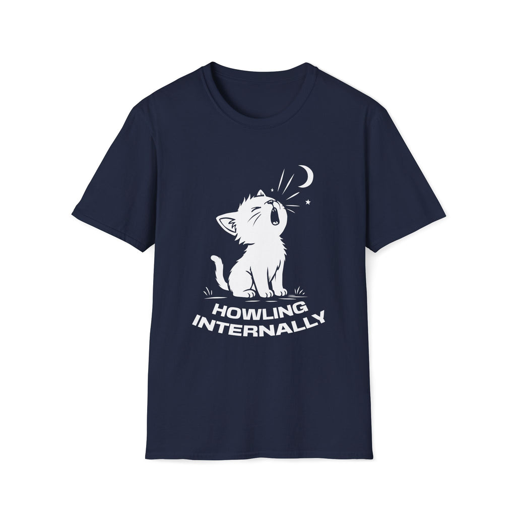 T-Shirt — 'HOWLING INTERNALLY' Tired Cat Graphic Tee (Tired jokes)