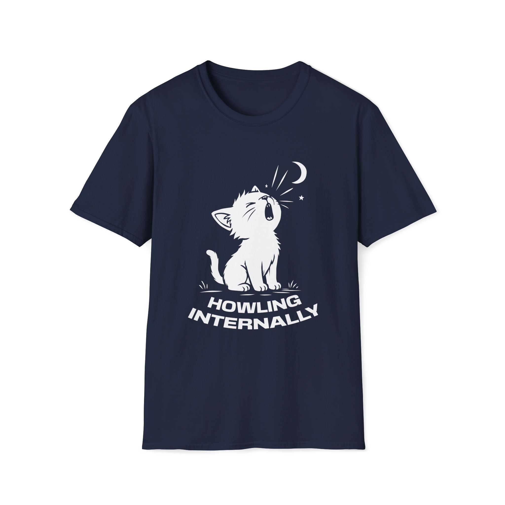 T-Shirt — 'HOWLING INTERNALLY' Tired Cat Graphic Tee (Tired jokes)