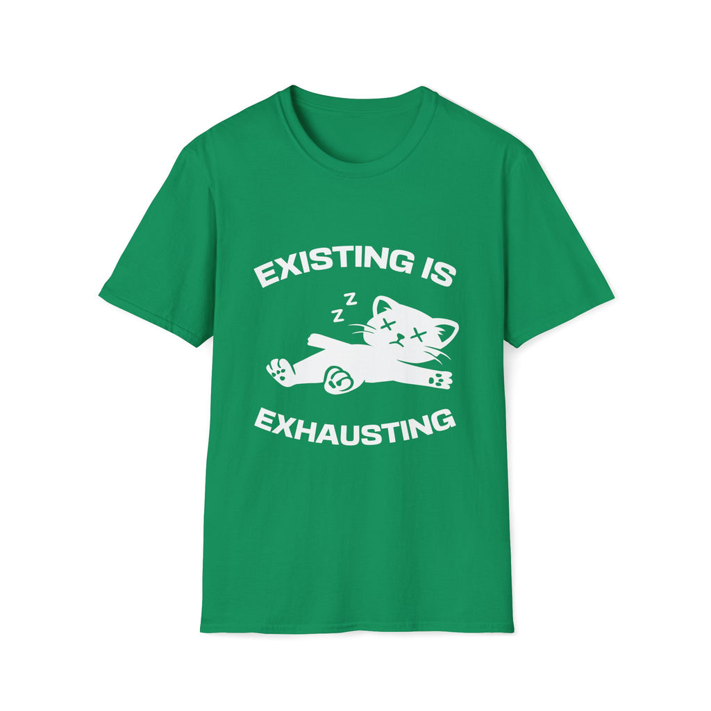 T-Shirt — 'Existing is Exhausthing ' Tired Cat Graphic Tee (Tired jokes)
