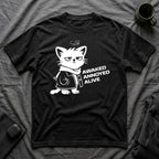 T-Shirt — 'AWAKED ANNOYED ALIVE' Tired Cat Graphic Tee (Tired jokes)