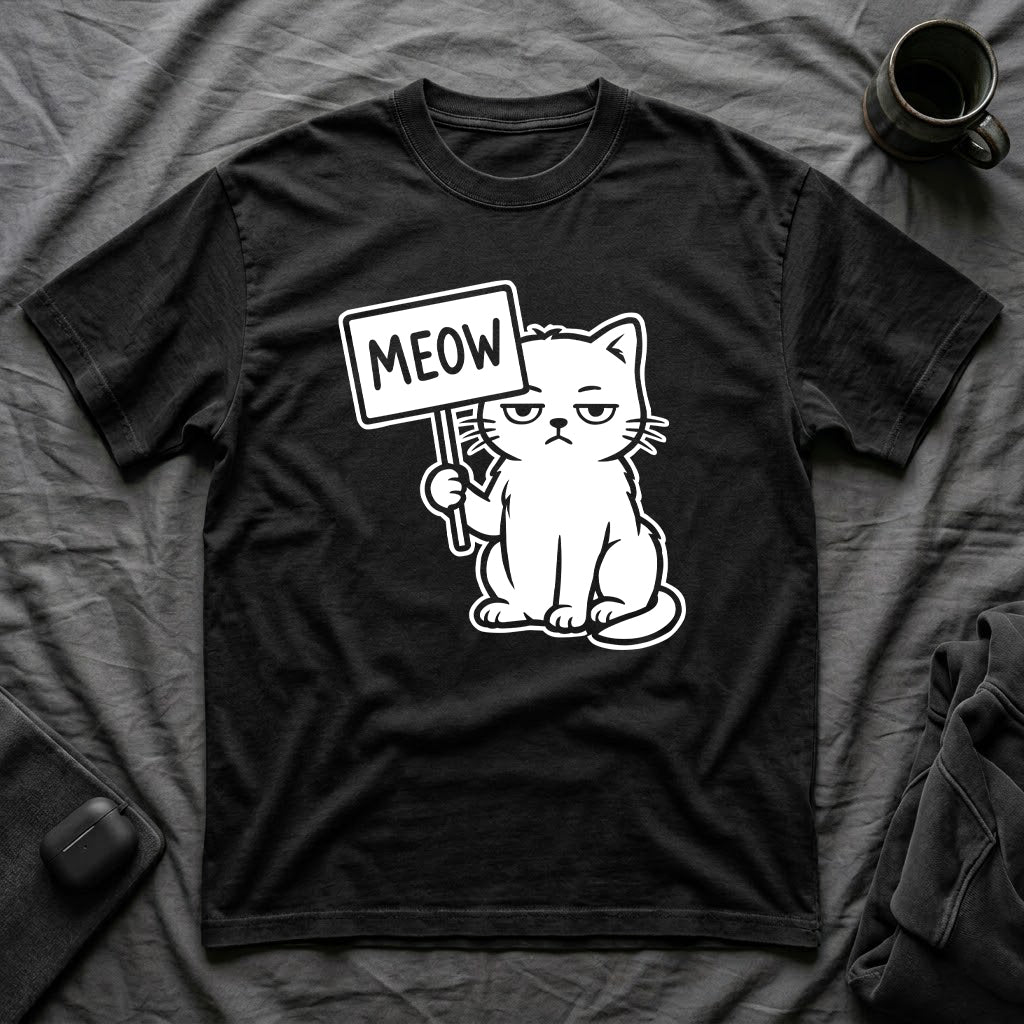 T-Shirt — 'MEOW' Tired Cat Graphic Tee (Tired jokes)