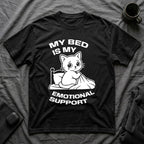 T-Shirt — 'MY BED IS MY EMOTIONAL SUPPORT' Tired Cat Graphic Tee (Tired jokes)