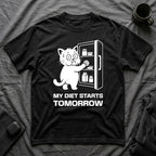 T-Shirt — 'My Diet Starts Tomorrow' Tired Cat Graphic Tee (Tired jokes)