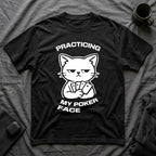 T-Shirt — 'PRACTICING MY POKER FACE' Tired Cat Graphic Tee (Tired jokes)